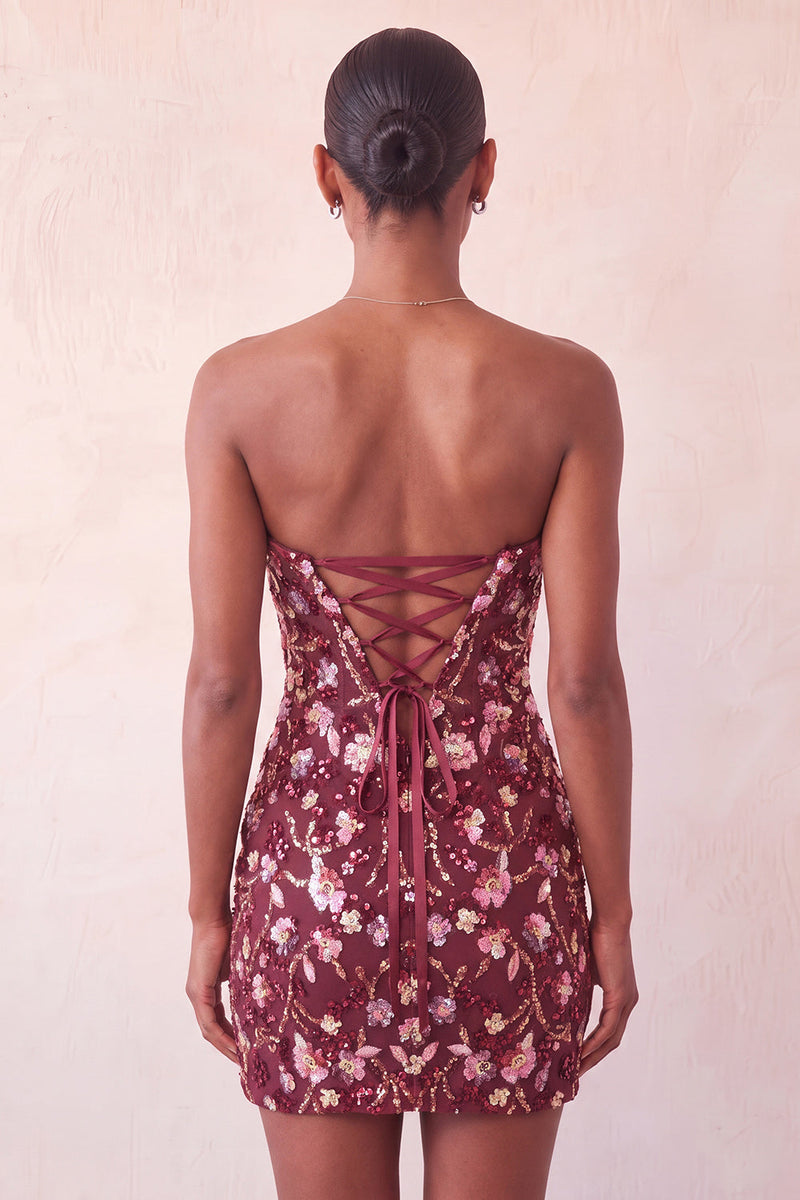 Load image into Gallery viewer, Sparkly Floral Pink Corset Sequin Tight Short Cocktail Dress