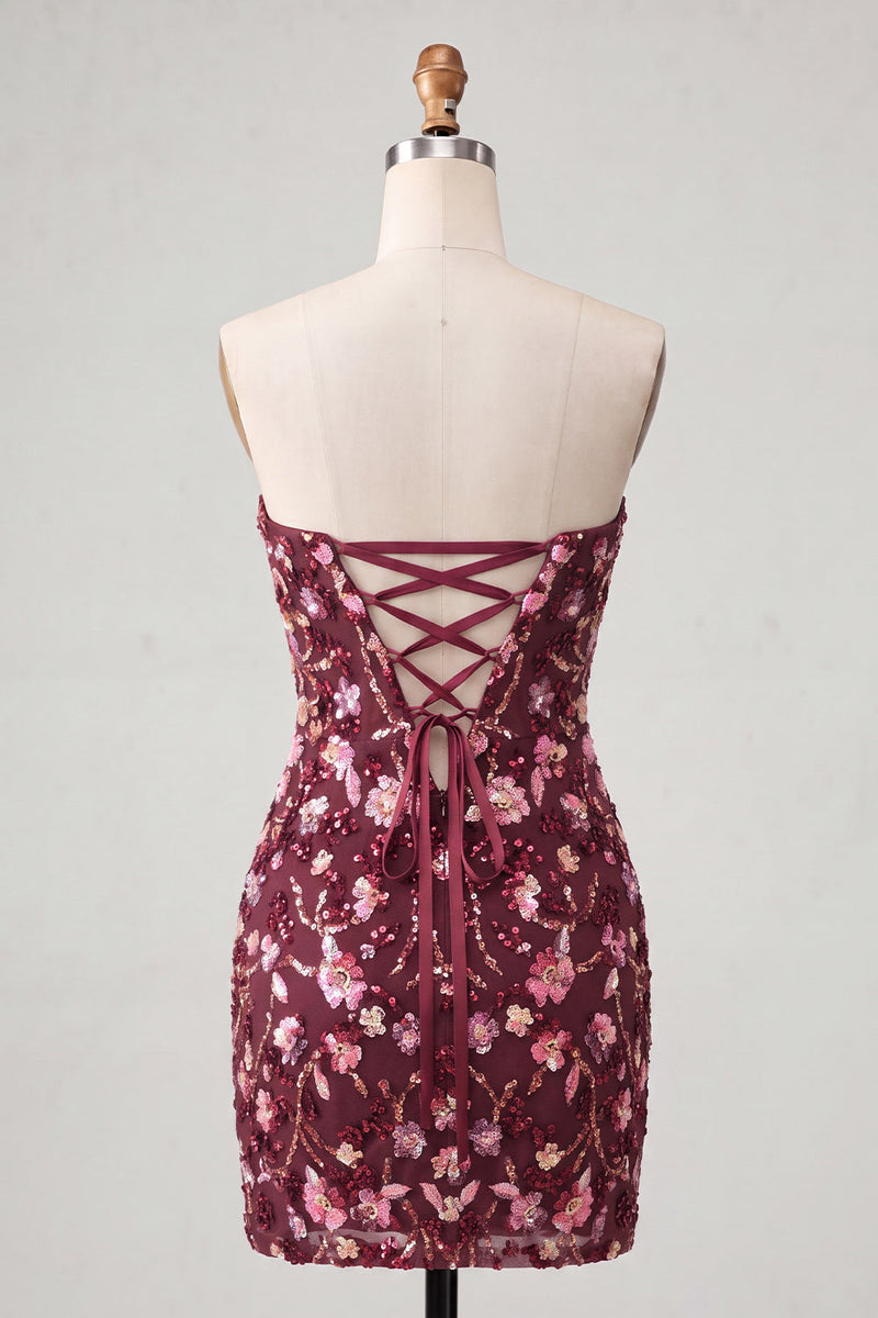 Load image into Gallery viewer, Sparkly Floral Pink Corset Sequin Tight Short Cocktail Dress