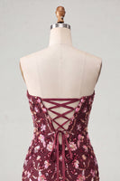Load image into Gallery viewer, Sparkly Floral Pink Corset Sequin Tight Short Cocktail Dress