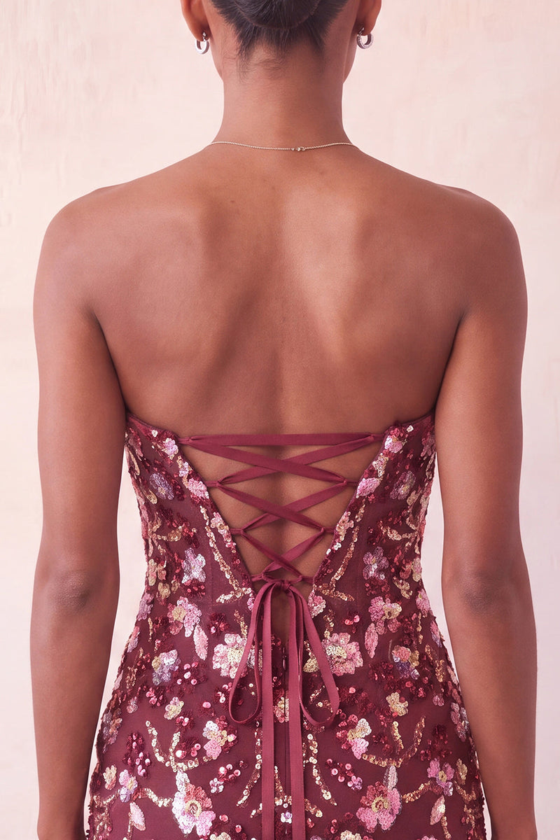 Load image into Gallery viewer, Sparkly Floral Pink Corset Sequin Tight Short Cocktail Dress