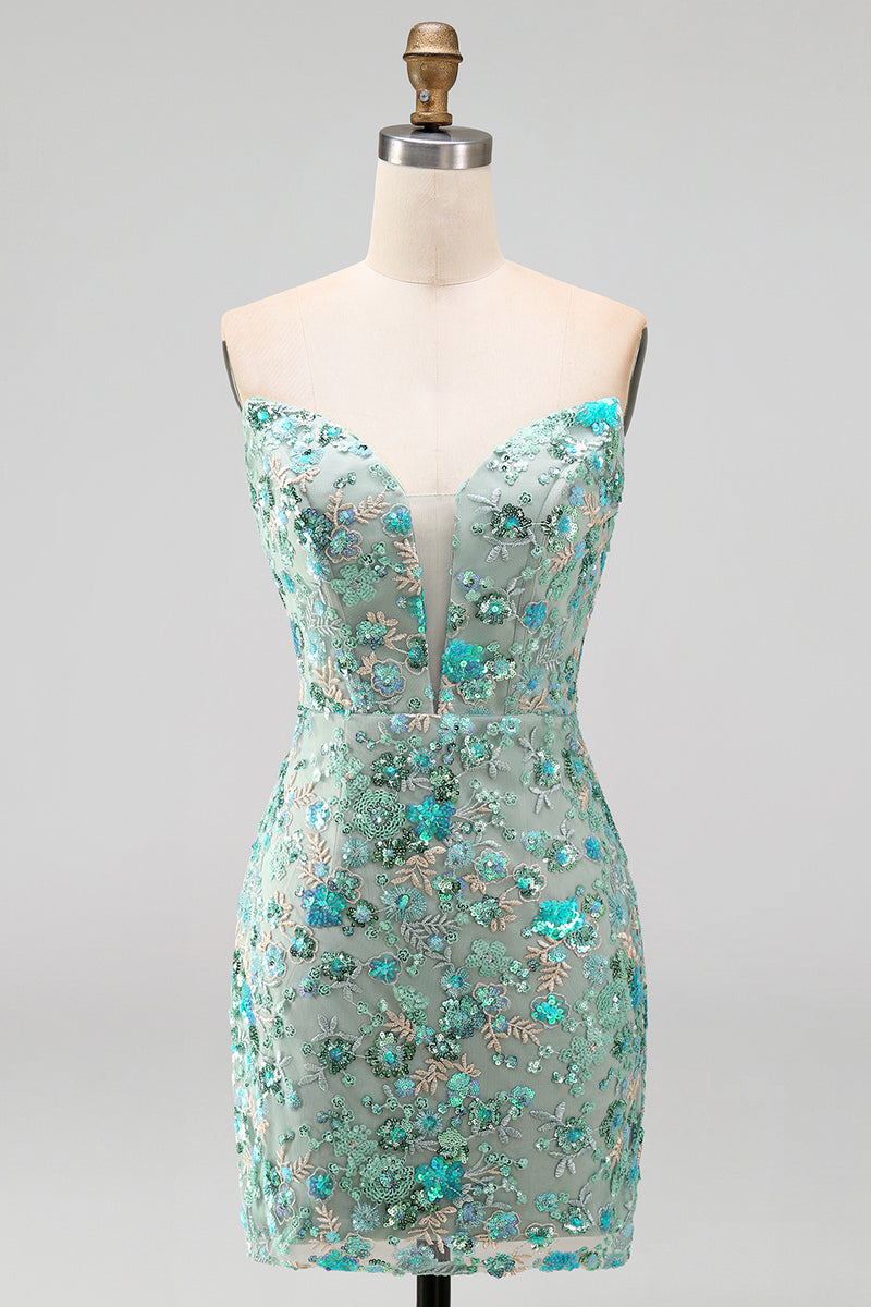 Load image into Gallery viewer, Sparkly Floral Pink Corset Sequin Tight Short Cocktail Dress
