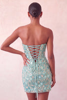 Load image into Gallery viewer, Sparkly Floral Pink Corset Sequin Tight Short Cocktail Dress