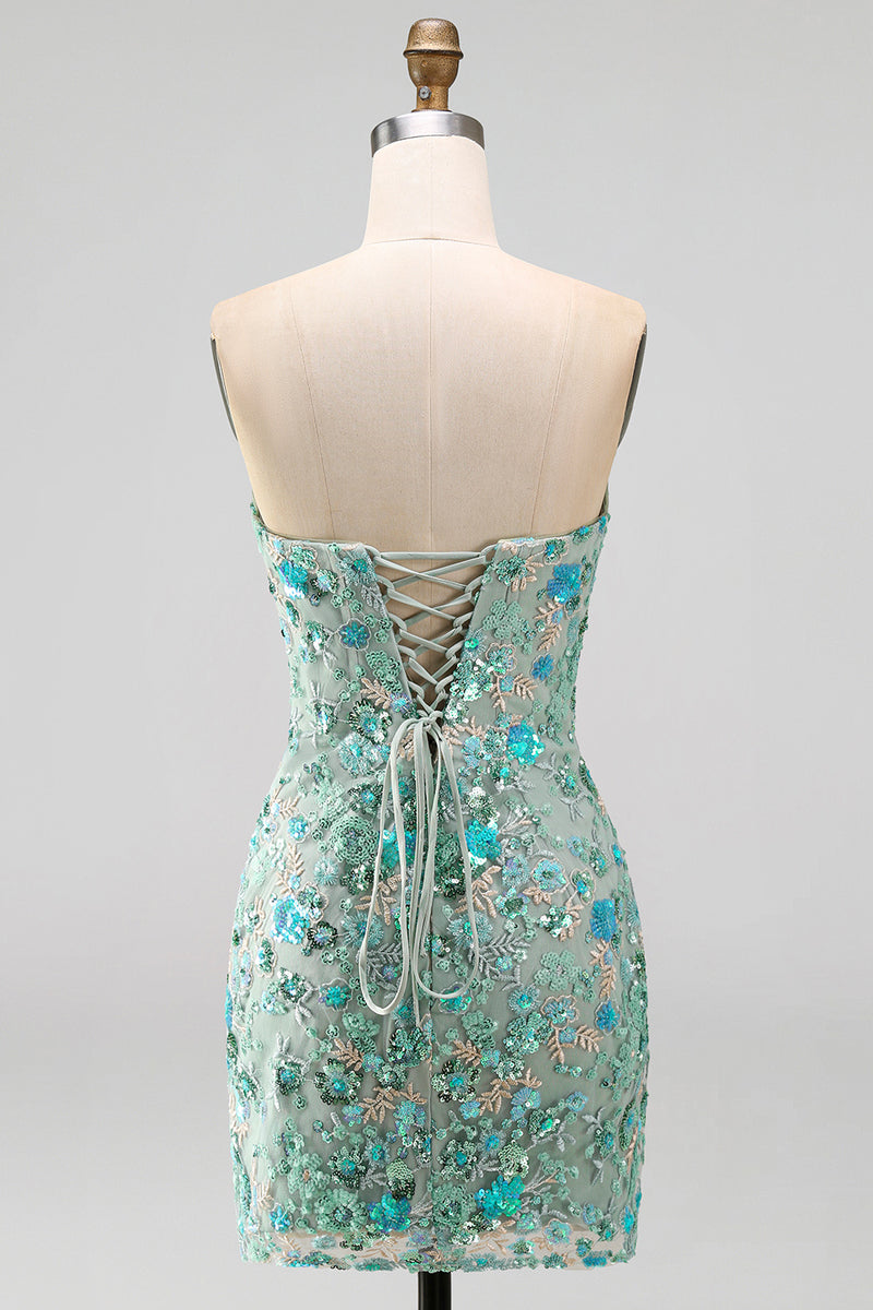 Load image into Gallery viewer, Sparkly Floral Pink Corset Sequin Tight Short Cocktail Dress