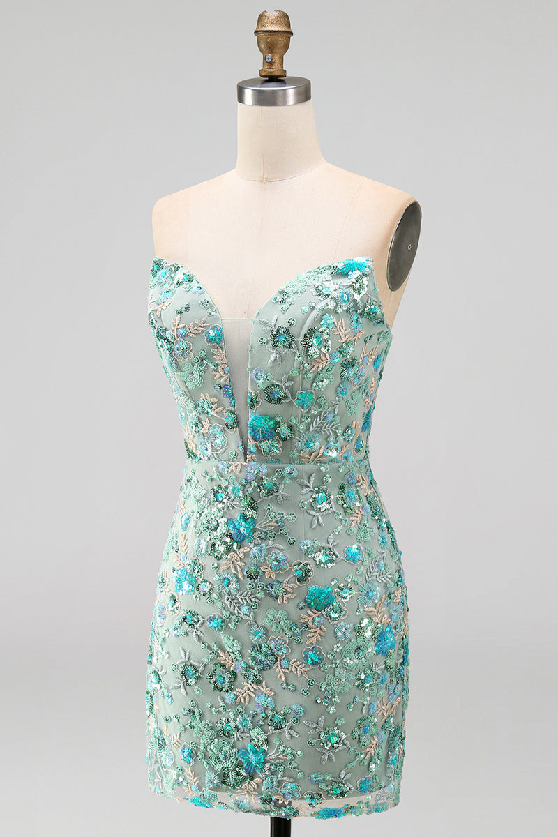 Load image into Gallery viewer, Sparkly Floral Pink Corset Sequin Tight Short Cocktail Dress
