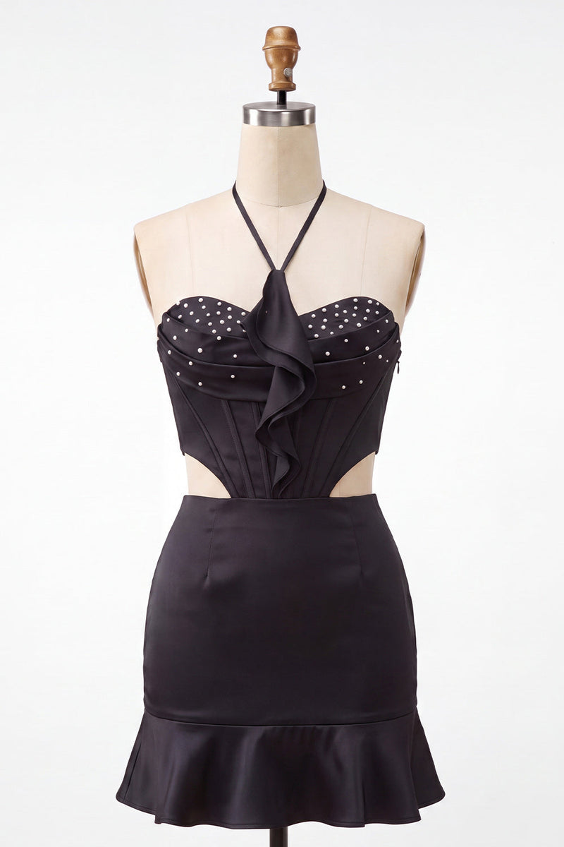 Load image into Gallery viewer, Pink Corset Beaded Ruffled Tight Short Cocktail Dress