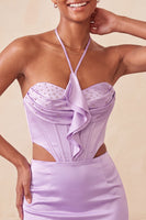 Load image into Gallery viewer, Pink Corset Beaded Ruffled Tight Short Cocktail Dress