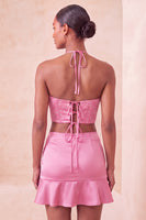 Load image into Gallery viewer, Pink Corset Beaded Ruffled Tight Short Cocktail Dress