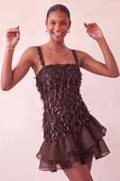 Load image into Gallery viewer, Chocolate Appliqued Ruffled A-Line Short Cocktail Dress with Lace