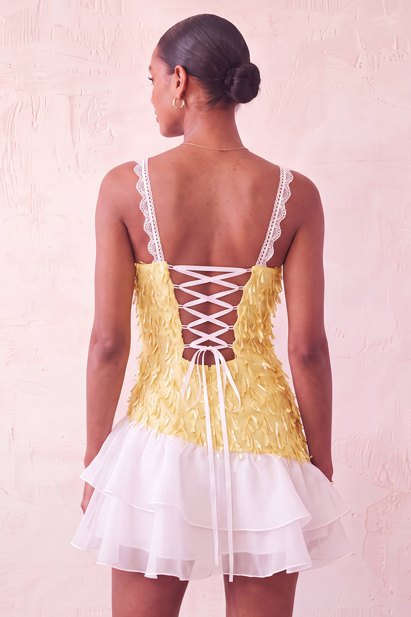 Load image into Gallery viewer, Chocolate Appliqued Ruffled A-Line Short Cocktail Dress with Lace