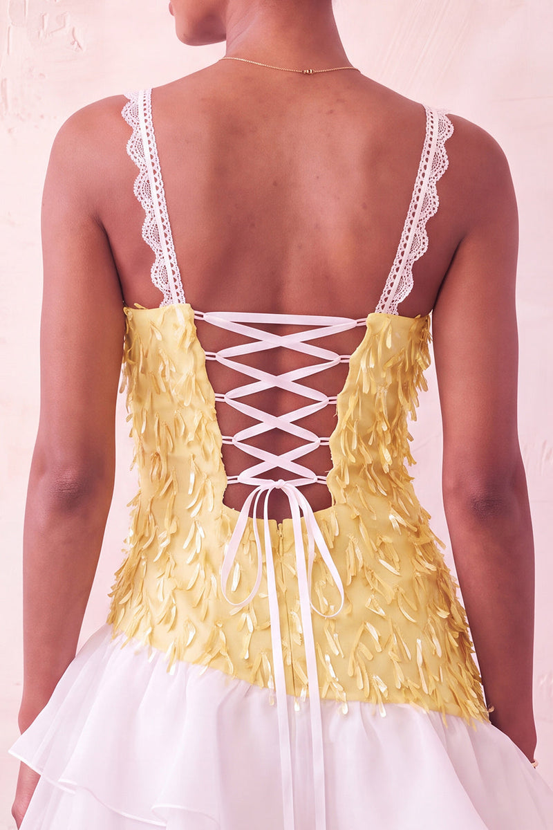 Load image into Gallery viewer, Chocolate Appliqued Ruffled A-Line Short Cocktail Dress with Lace