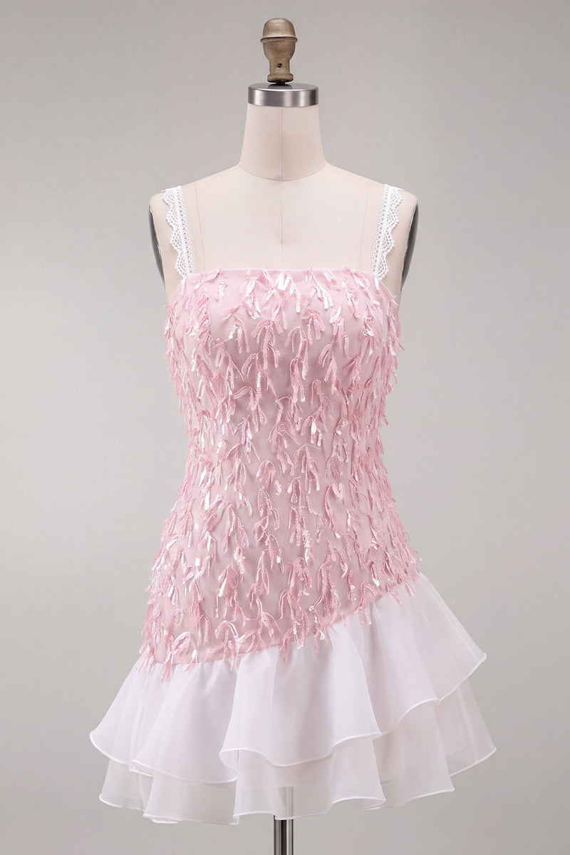 Load image into Gallery viewer, Chocolate Appliqued Ruffled A-Line Short Cocktail Dress with Lace