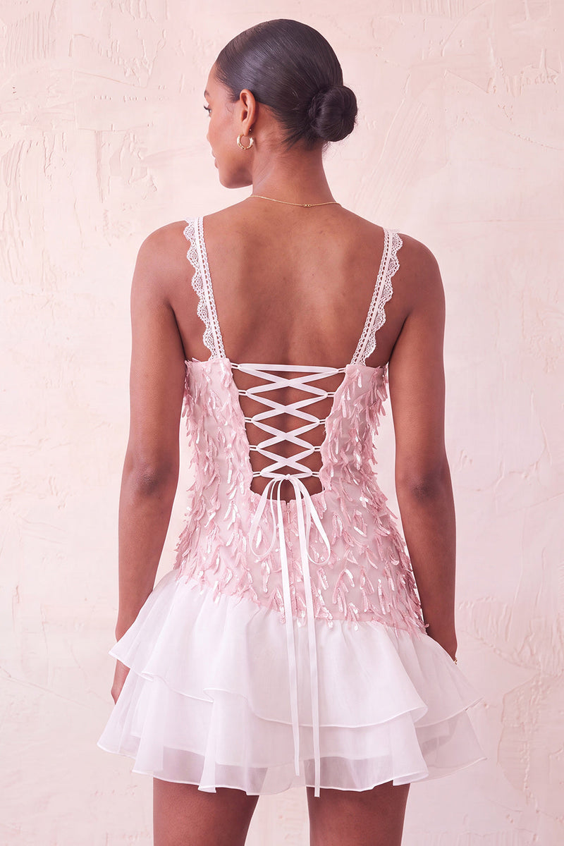 Load image into Gallery viewer, Chocolate Appliqued Ruffled A-Line Short Cocktail Dress with Lace
