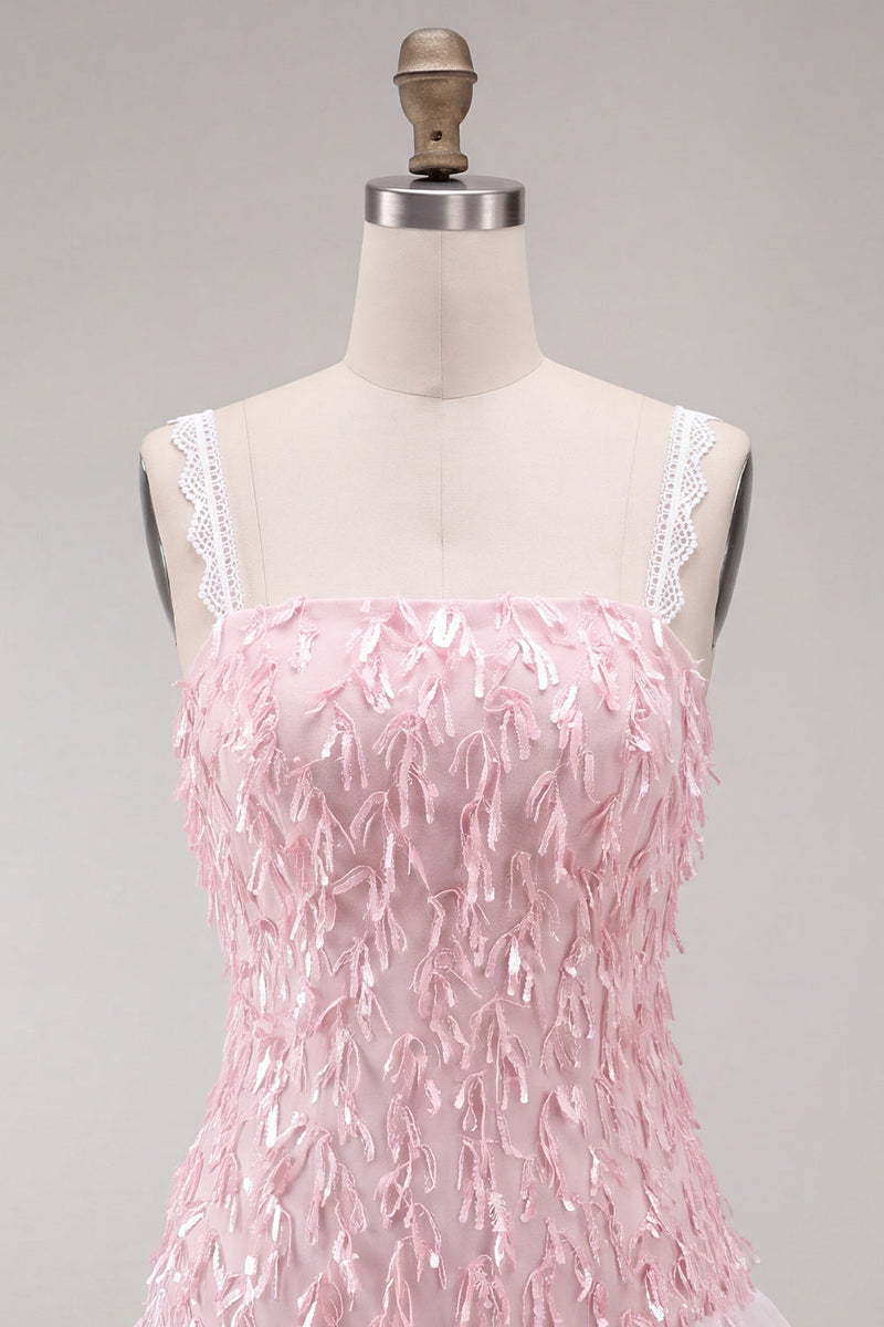 Load image into Gallery viewer, Chocolate Appliqued Ruffled A-Line Short Cocktail Dress with Lace