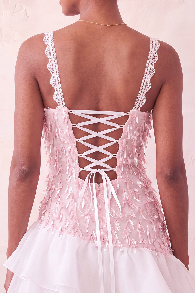 Load image into Gallery viewer, Chocolate Appliqued Ruffled A-Line Short Cocktail Dress with Lace