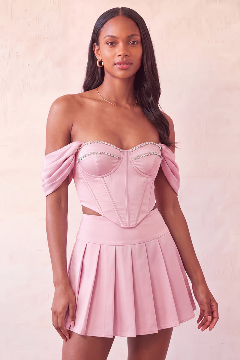 Load image into Gallery viewer, Light Pink Corset Ruched A-Line Short Cocktail Dress with Beading