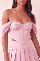 Load image into Gallery viewer, Light Pink Corset Ruched A-Line Short Cocktail Dress with Beading