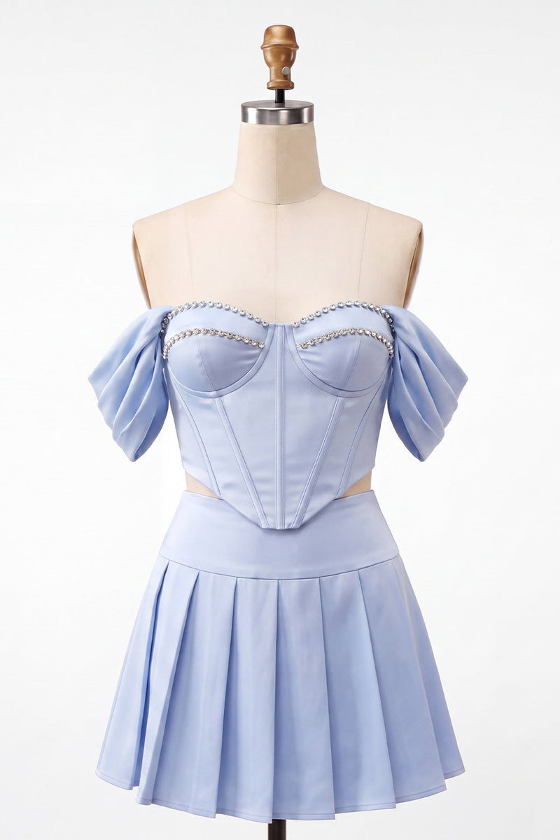 Load image into Gallery viewer, Light Pink Corset Ruched A-Line Short Cocktail Dress with Beading