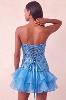 Load image into Gallery viewer, Sparkly Purple Floral Sequin Ruffled Tight Short Cocktail Dress