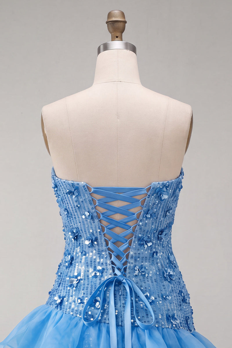 Load image into Gallery viewer, Sparkly Purple Floral Sequin Ruffled Tight Short Cocktail Dress