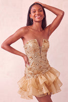 Load image into Gallery viewer, Sparkly Purple Floral Sequin Ruffled Tight Short Cocktail Dress