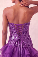 Load image into Gallery viewer, Sparkly Purple Floral Sequin Ruffled Tight Short Cocktail Dress