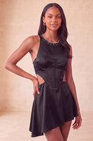 Load image into Gallery viewer, Black Corset Round Neck A-Line Cut Out Short Cocktail Dress