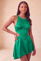 Load image into Gallery viewer, Black Corset Round Neck A-Line Cut Out Short Cocktail Dress