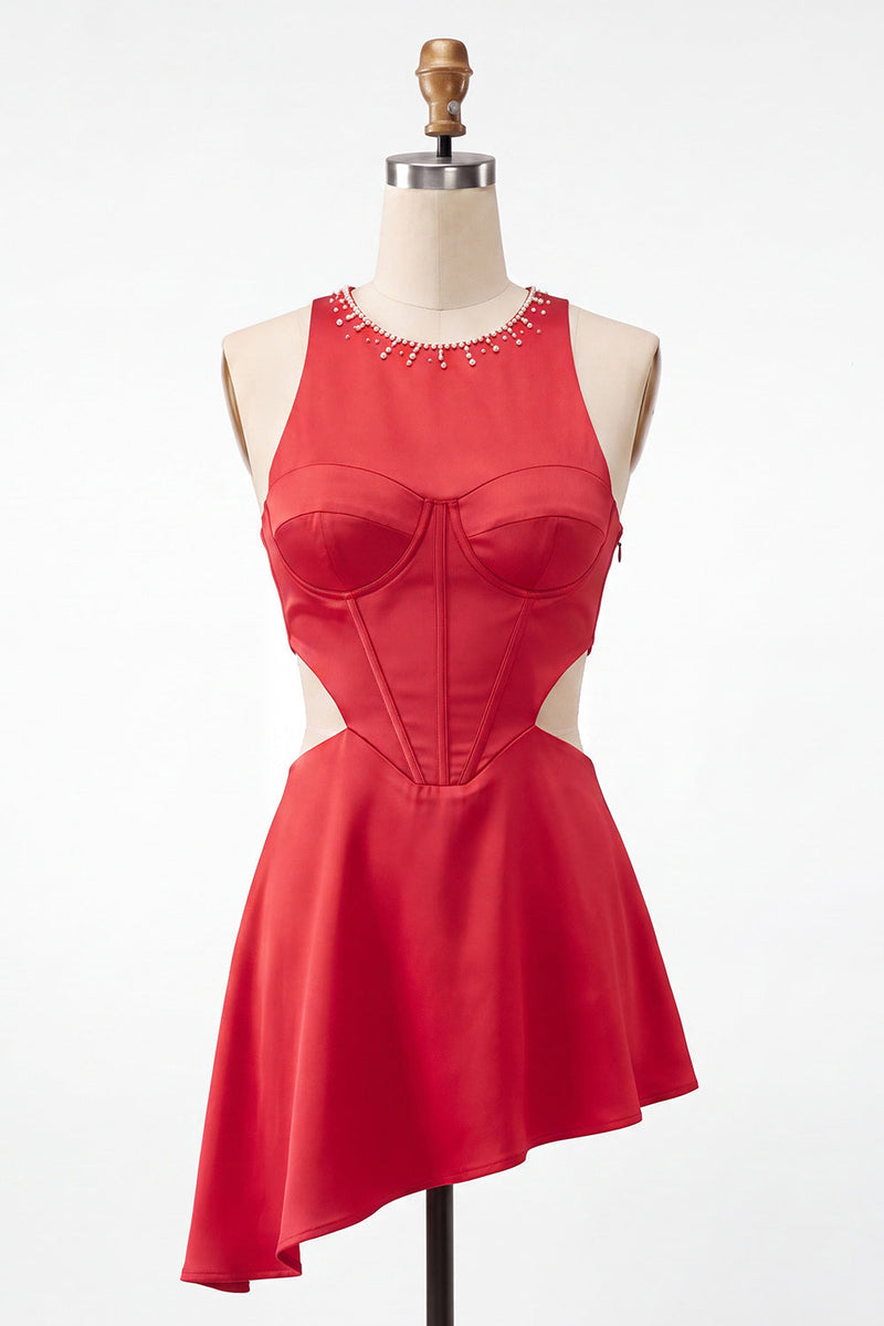 Load image into Gallery viewer, Black Corset Round Neck A-Line Cut Out Short Cocktail Dress