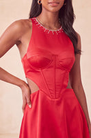 Load image into Gallery viewer, Black Corset Round Neck A-Line Cut Out Short Cocktail Dress