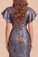 Load image into Gallery viewer, Navy Floral Mermaid V-Neck Long Evening Dress with Slit