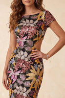 Load image into Gallery viewer, Sparkly Black Floral Sequin Boat Neck Mermaid Long Evening Dress