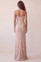 Load image into Gallery viewer, Sparkly Champagne Floral Sequin Mermaid Long Evening Dress with Slit