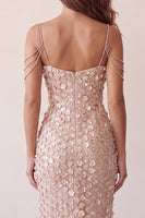 Load image into Gallery viewer, Sparkly Champagne Floral Sequin Mermaid Long Evening Dress with Slit
