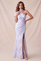 Load image into Gallery viewer, Floral Lilac Mermaid One Shoulder Long Wedding Guest Dress with Slit