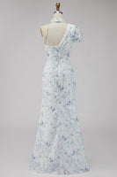 Load image into Gallery viewer, Floral Lilac Mermaid One Shoulder Long Wedding Guest Dress with Slit