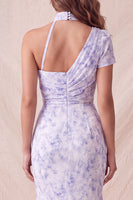 Load image into Gallery viewer, Floral Lilac Mermaid One Shoulder Long Wedding Guest Dress with Slit