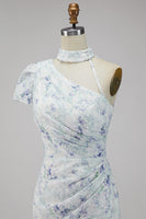 Load image into Gallery viewer, Floral Lilac Mermaid One Shoulder Long Wedding Guest Dress with Slit