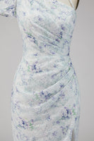 Load image into Gallery viewer, Floral Lilac Mermaid One Shoulder Long Wedding Guest Dress with Slit