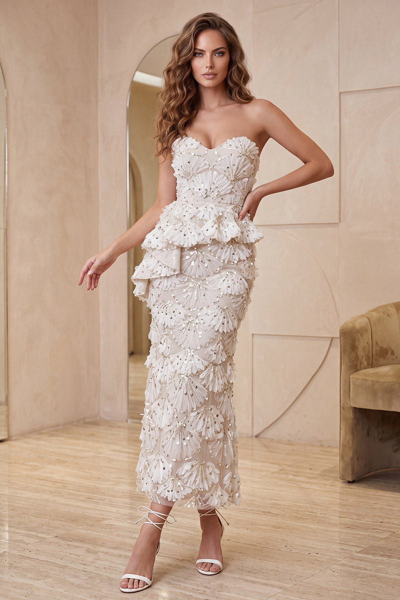 Load image into Gallery viewer, Apricot Sparkly Sequin Ruffled Long Evening Dress with Back Slit
