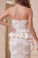 Load image into Gallery viewer, Apricot Sparkly Sequin Ruffled Long Evening Dress with Back Slit