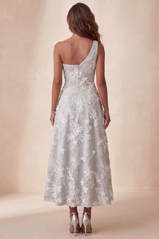 Light Grey Floral Sparkly A-Line Beaded Long Evening Dress