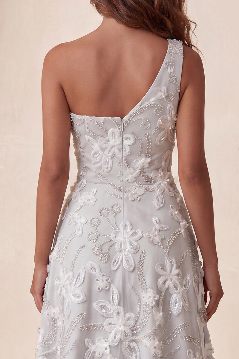 Load image into Gallery viewer, Light Grey Floral Sparkly A-Line Beaded Long Evening Dress