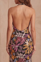 Load image into Gallery viewer, Sparkly Black Floral Sequin Halter Mermaid Long Evening Dress with Slit