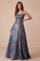 Load image into Gallery viewer, Navy Floral Spaghetti Straps A-Line Long Wedding Guest Dress