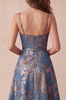 Load image into Gallery viewer, Navy Floral Spaghetti Straps A-Line Long Wedding Guest Dress