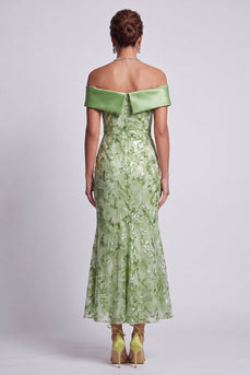Sparkly Green Mermaid Floral Sequins Long Mother of the Bride Dress