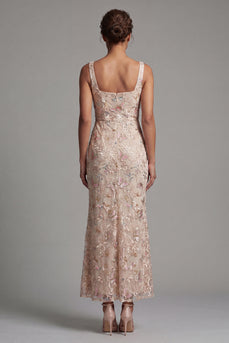 Floral Mermaid Sparkly Blush Sequins Long Mother of the Bride Dress