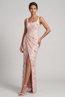Load image into Gallery viewer, Floral Mermaid Yellow Sparkly Ruched Long Mother of the Bride Dress with Slit