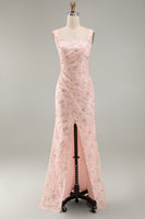 Load image into Gallery viewer, Floral Mermaid Yellow Sparkly Ruched Long Mother of the Bride Dress with Slit