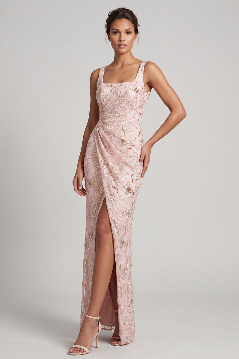 Load image into Gallery viewer, Floral Mermaid Yellow Sparkly Ruched Long Mother of the Bride Dress with Slit
